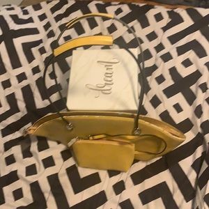 Golden yellow unique bag with matching wristlet
